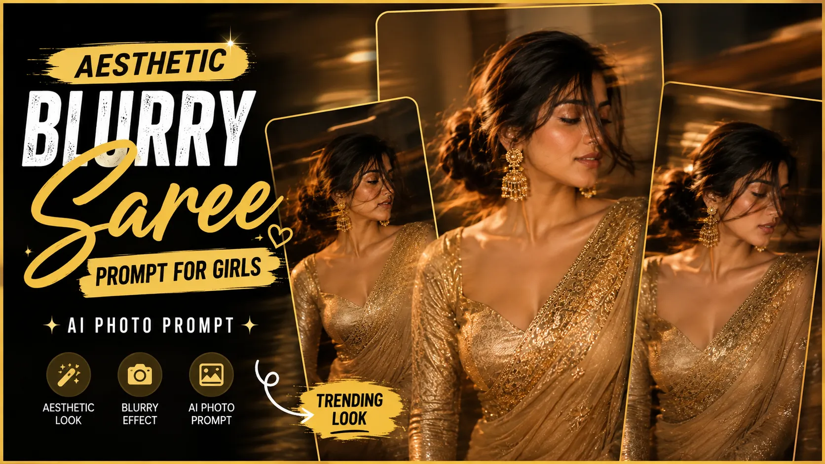 Aesthetic Blurry Saree AI Photo Prompt example