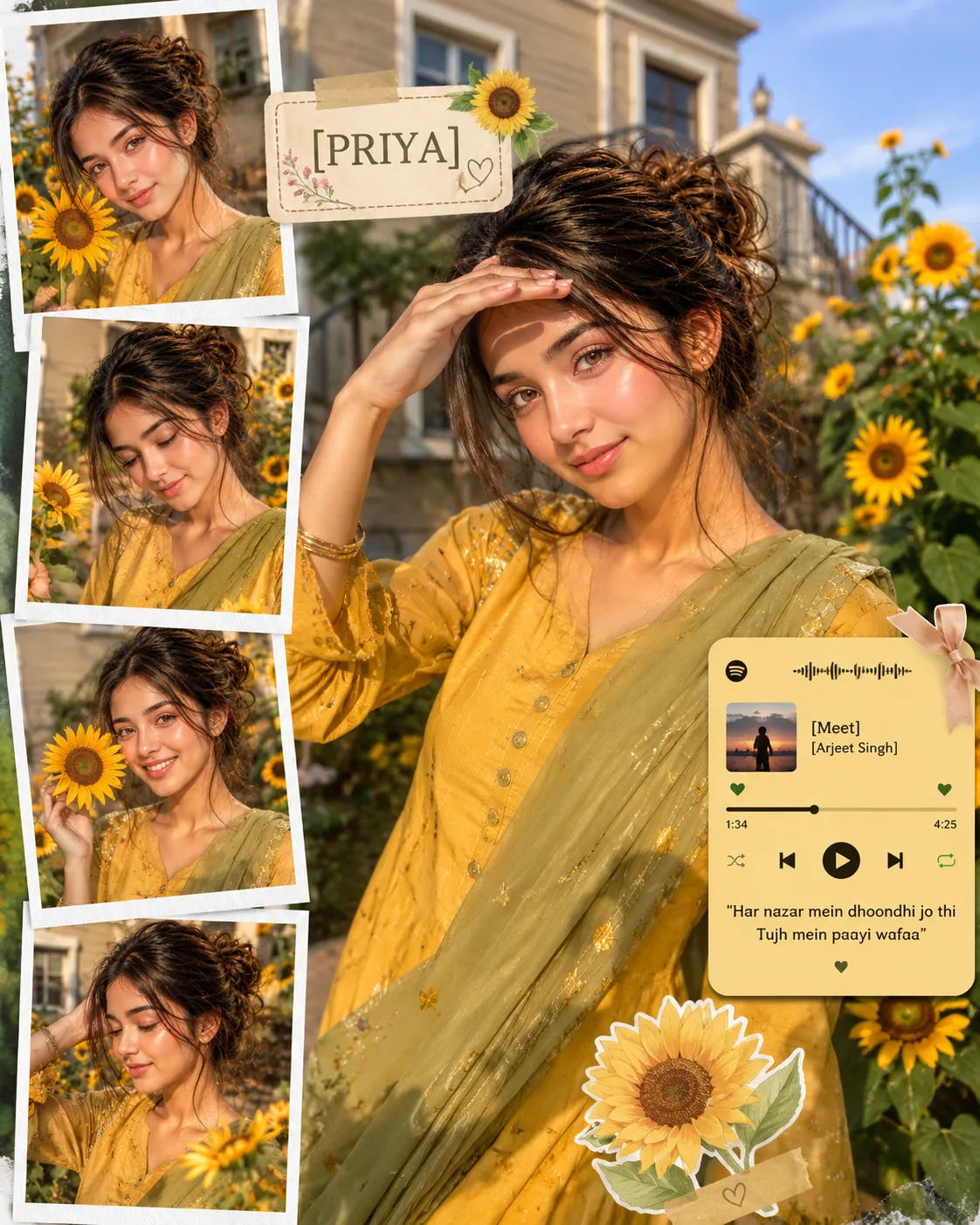 Aesthetic ChatGPT photo prompt sunflower garden golden hour for girls example