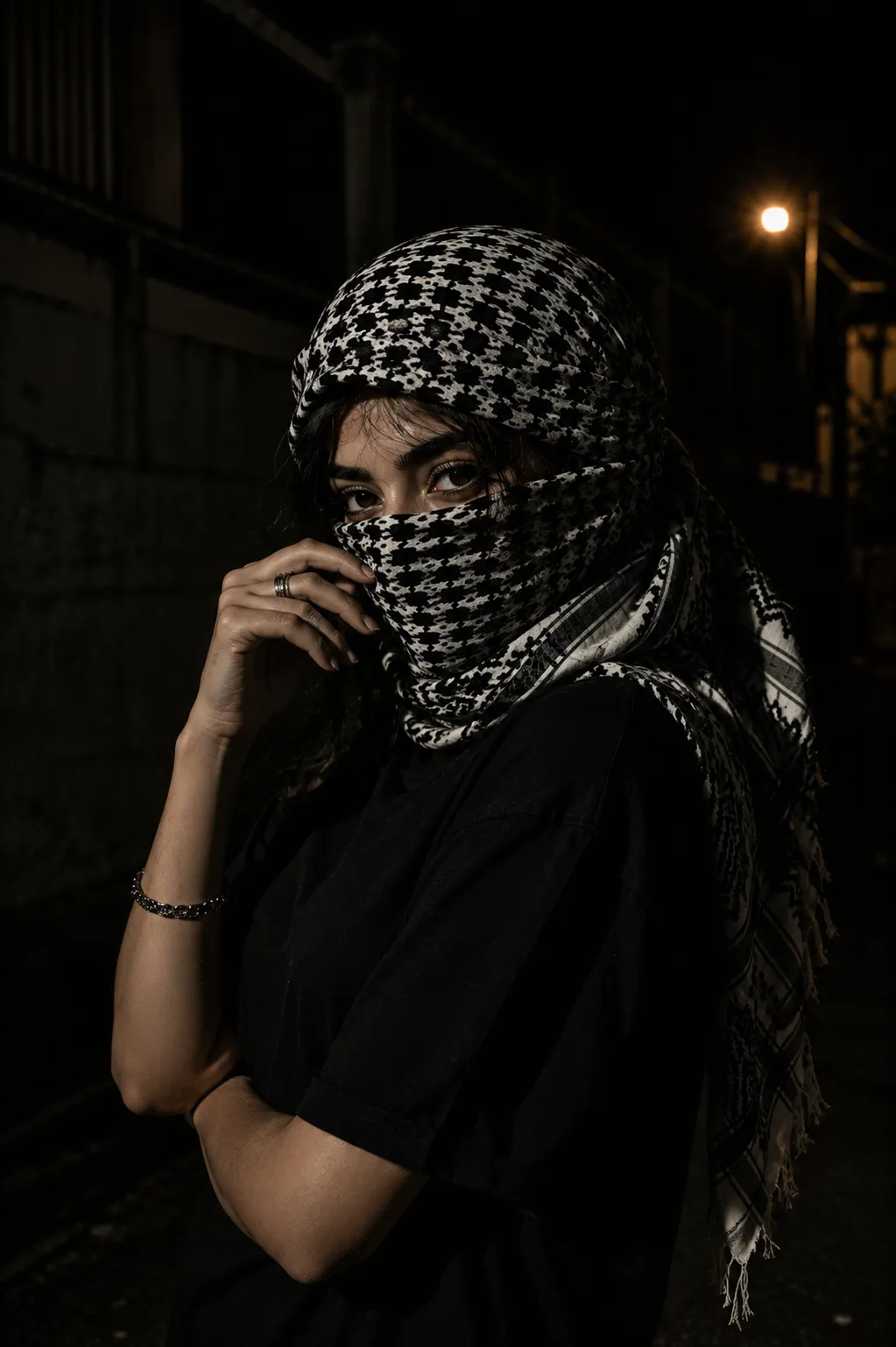 Afghani turban habibi AI photo prompt night keffiyeh portrait for women example