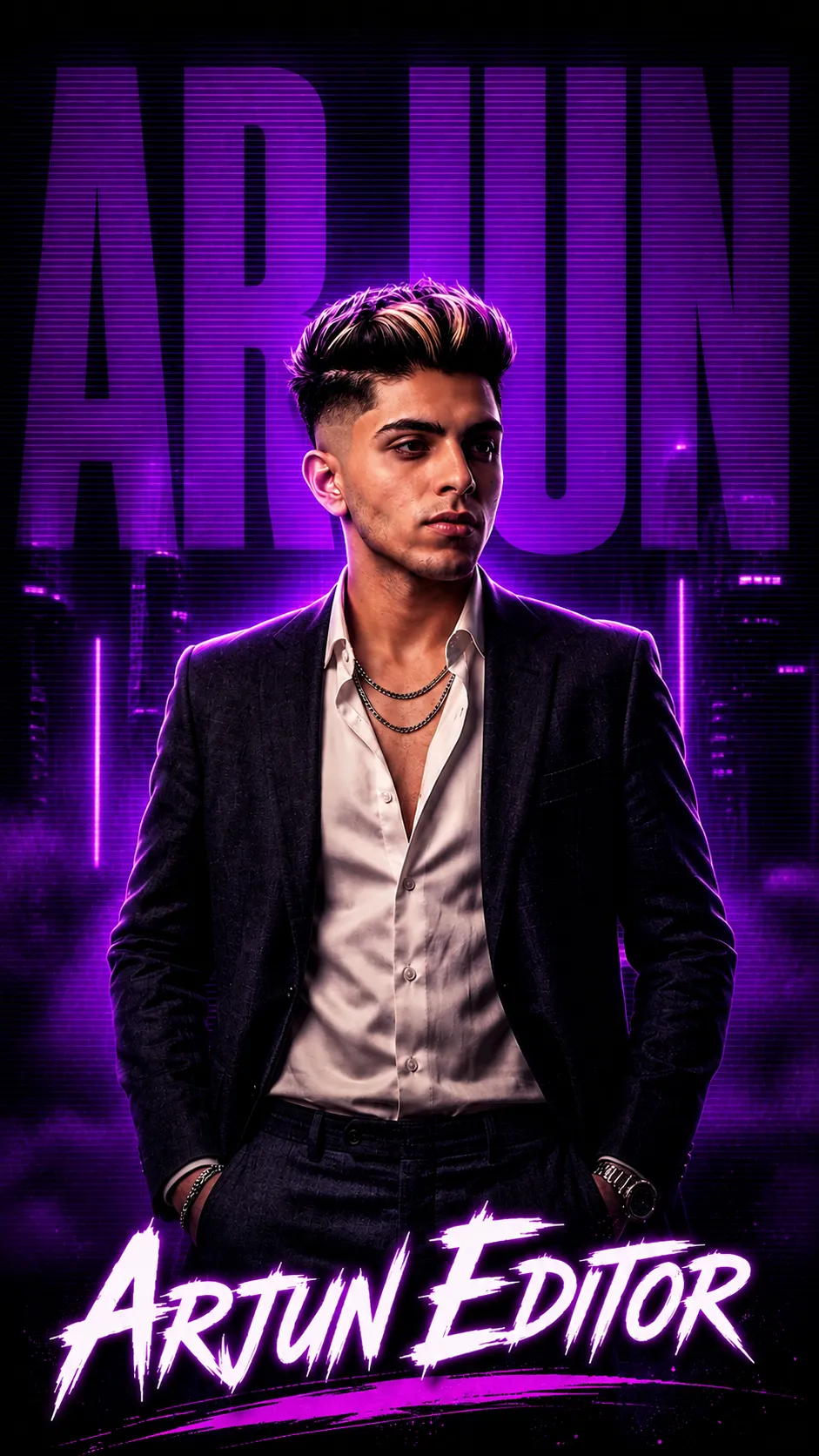 Aesthetic Instagram DP photo editing prompt neon purple for boys alternate example