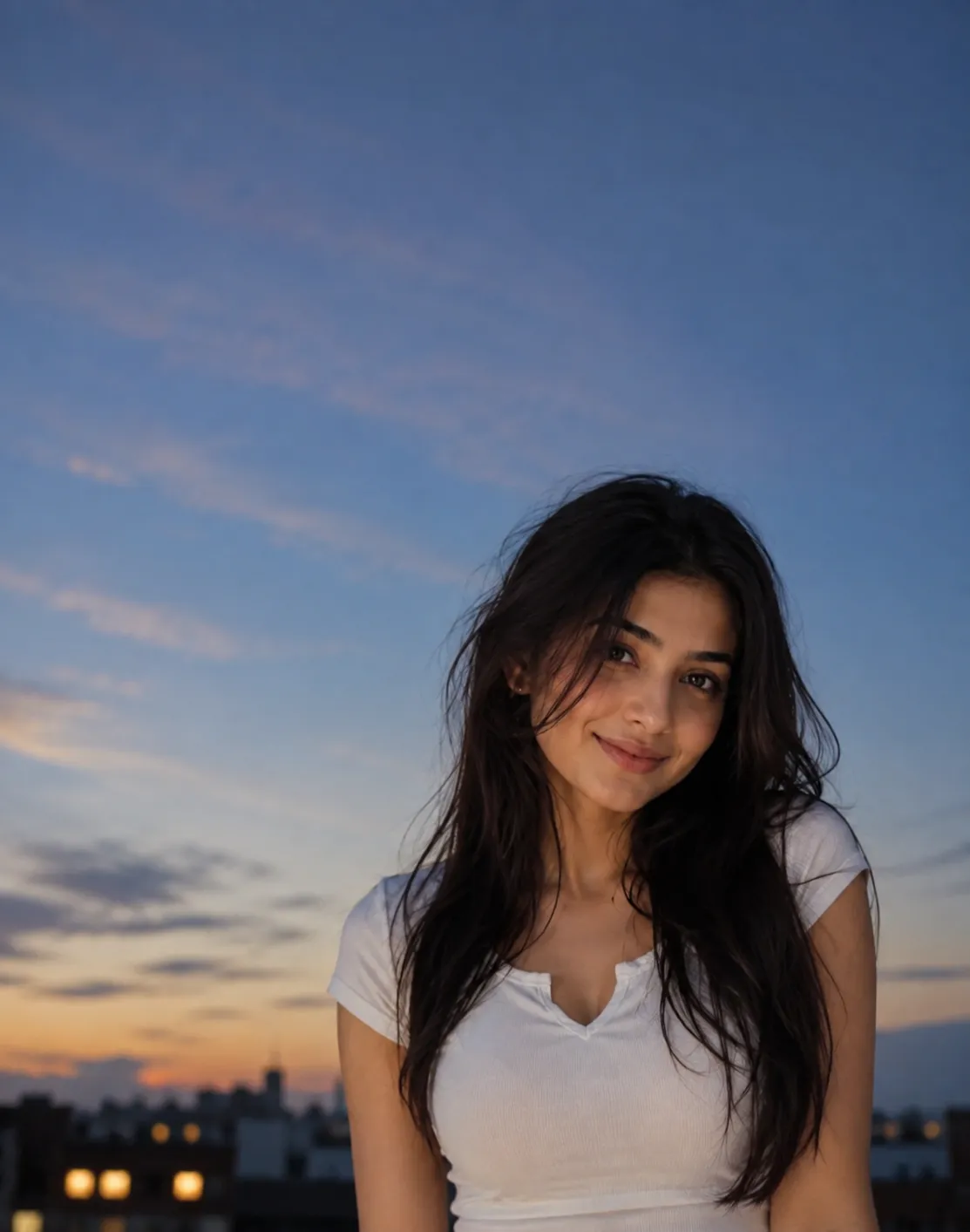 Blue Hour Editorial Portrait AI Photo Prompt example