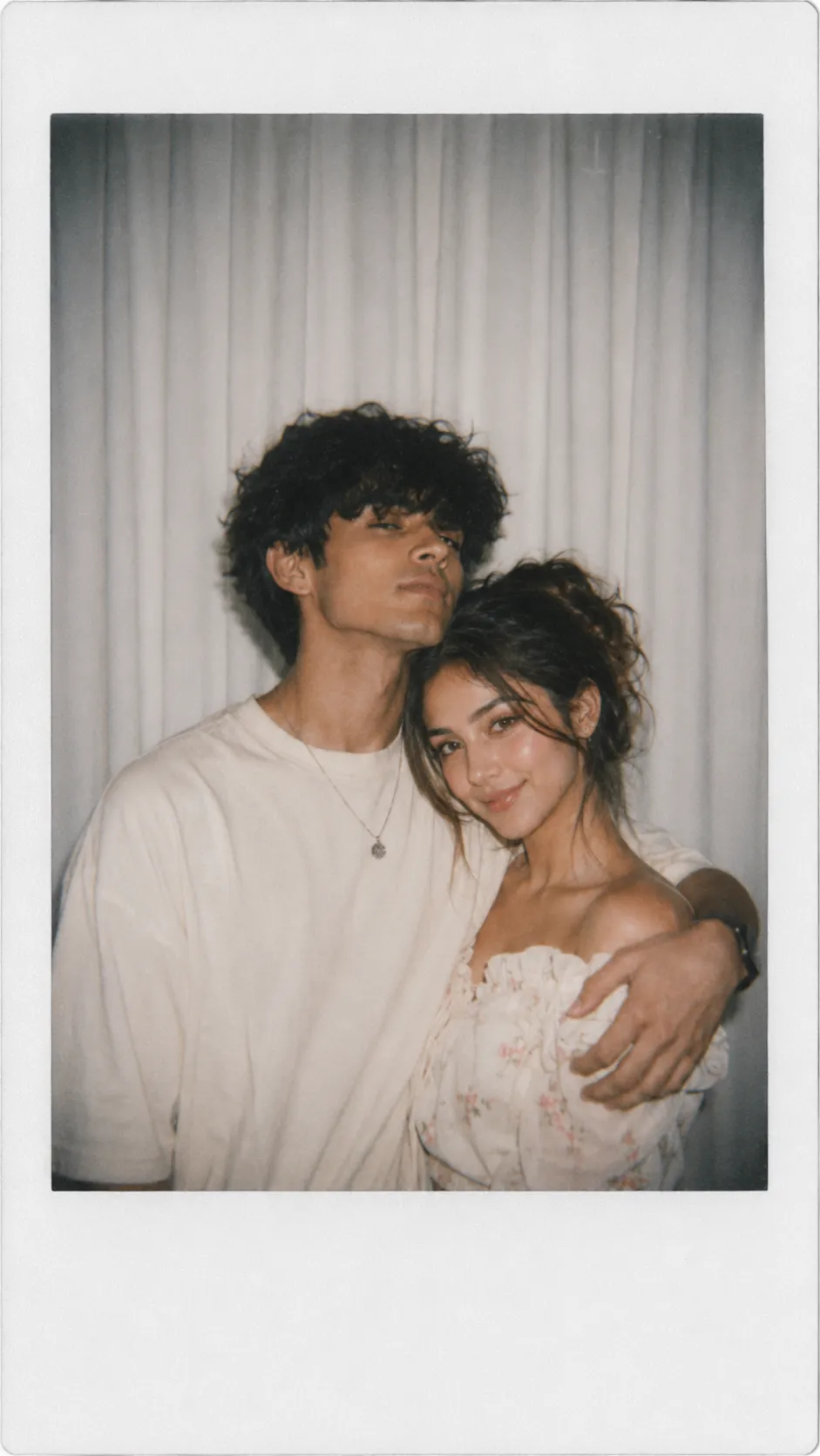 Best Polaroid style AI photo editing prompt second couple pose example
