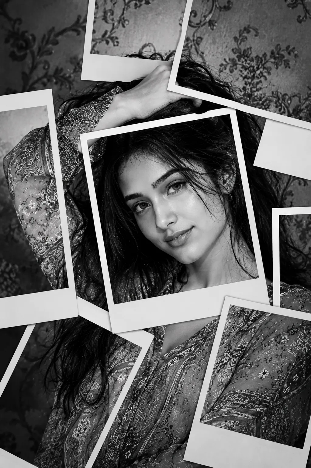 Aesthetic ChatGPT photo prompt black and white Polaroid collage for girls example