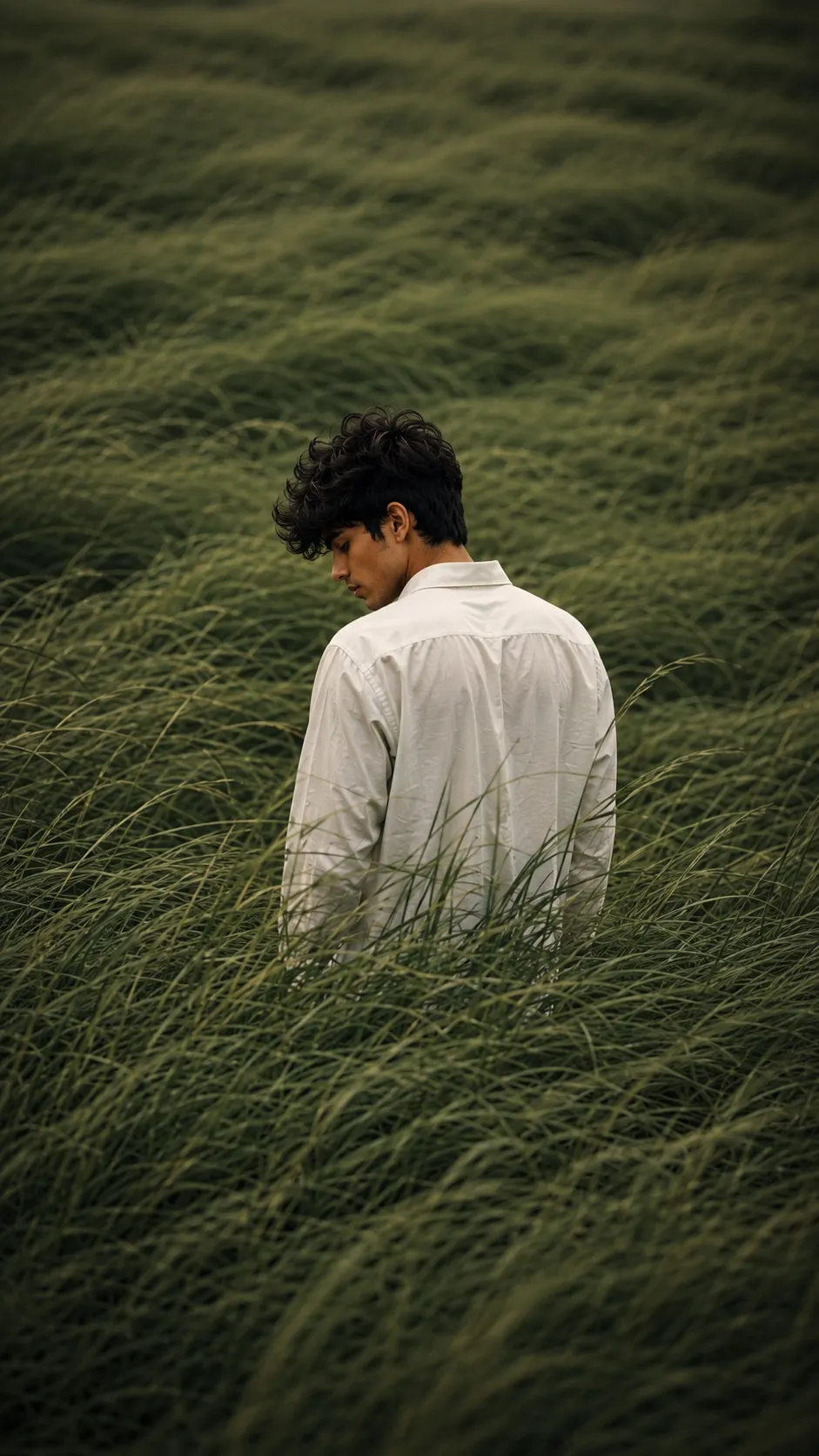 Solitary Figure in Tall Grass AI Photo Prompt example