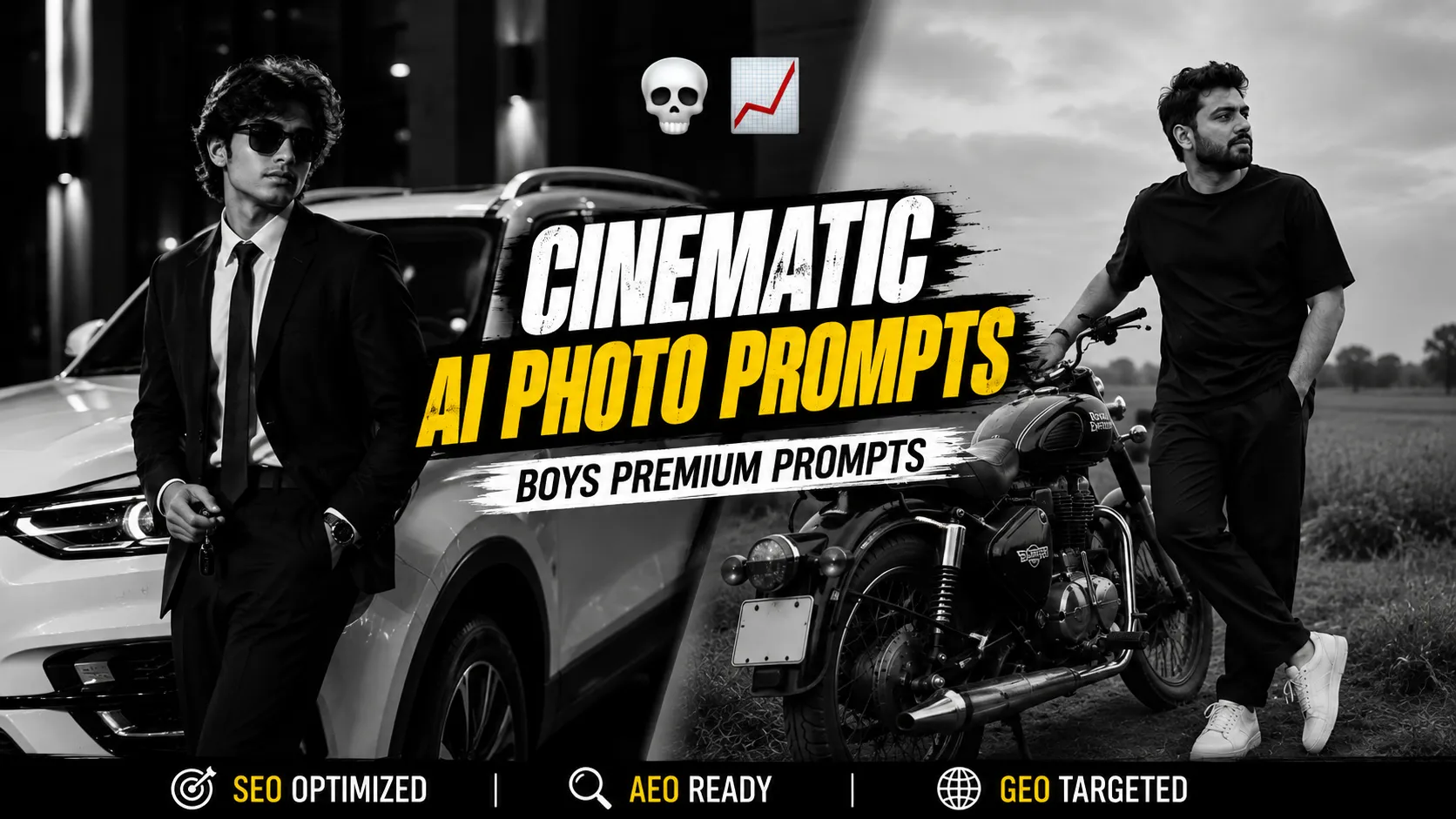 2 Cinematic Black and White Boy AI Photo Prompts example