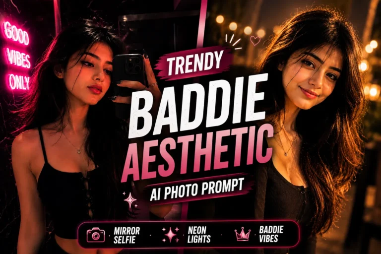 Cinematic baddie aesthetic girl portrait at night with warm glowing lights and stylish outfit, AI Photo Prompt