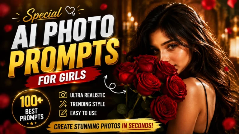 Dreamy Wallpaper Photo Prompt featuring a cinematic girl portrait with red roses – Prompt Seen