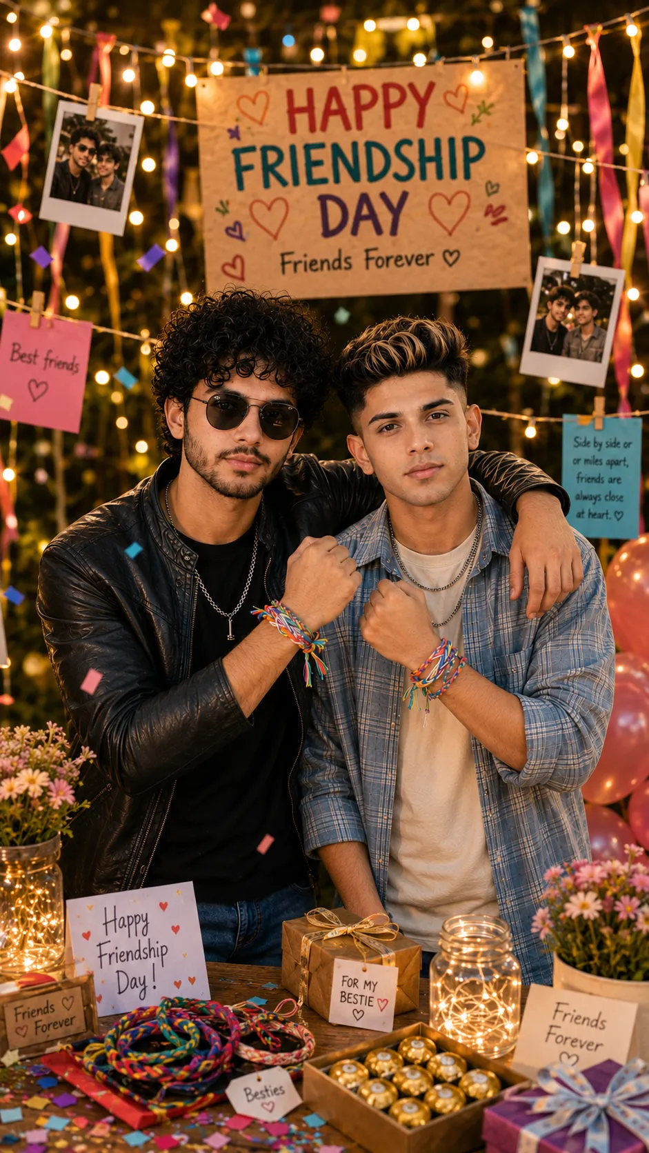 Friendship Day AI photo editing prompt watercolor poster second example