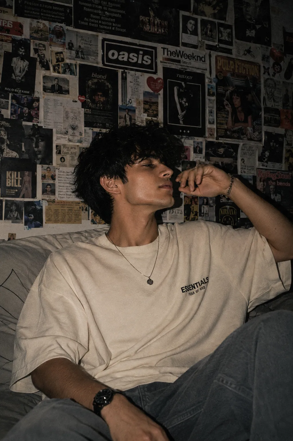 Gemini aesthetic photo editing prompt for boys vintage bedroom cream sweater portrait example