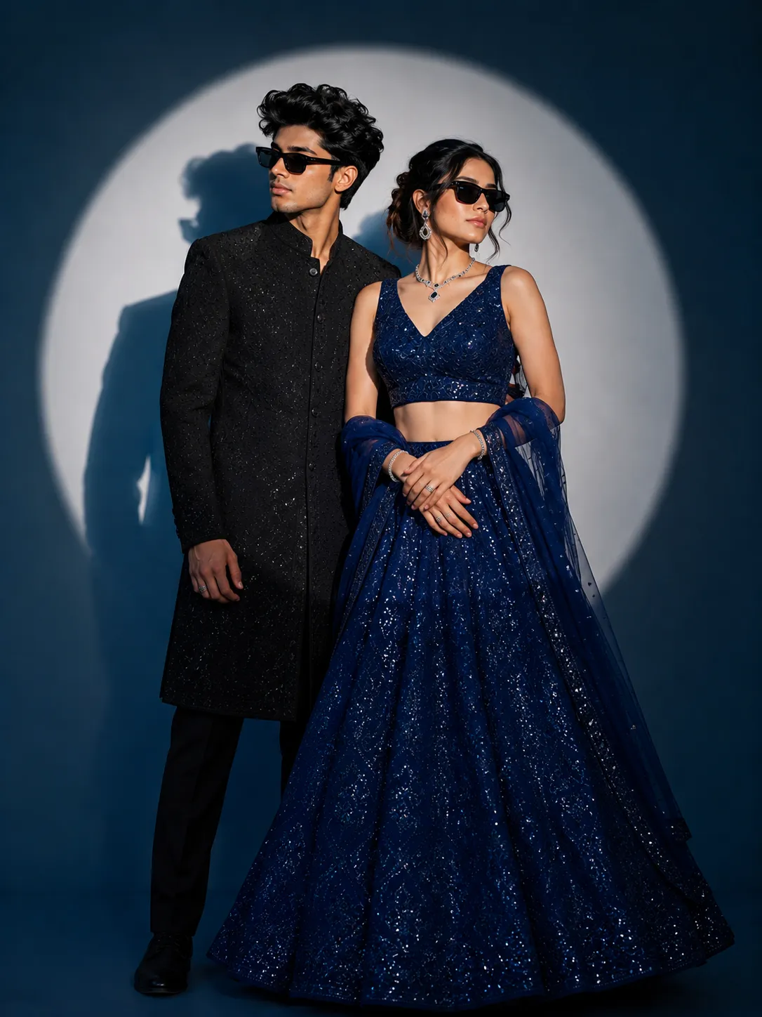 Girlfriend Day special prompt white sherwani black lehenga studio couple example