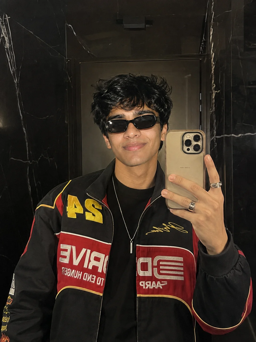 Prompt Seen Gemini Boy Mirror Selfie Racing Jacket AI Prompt example