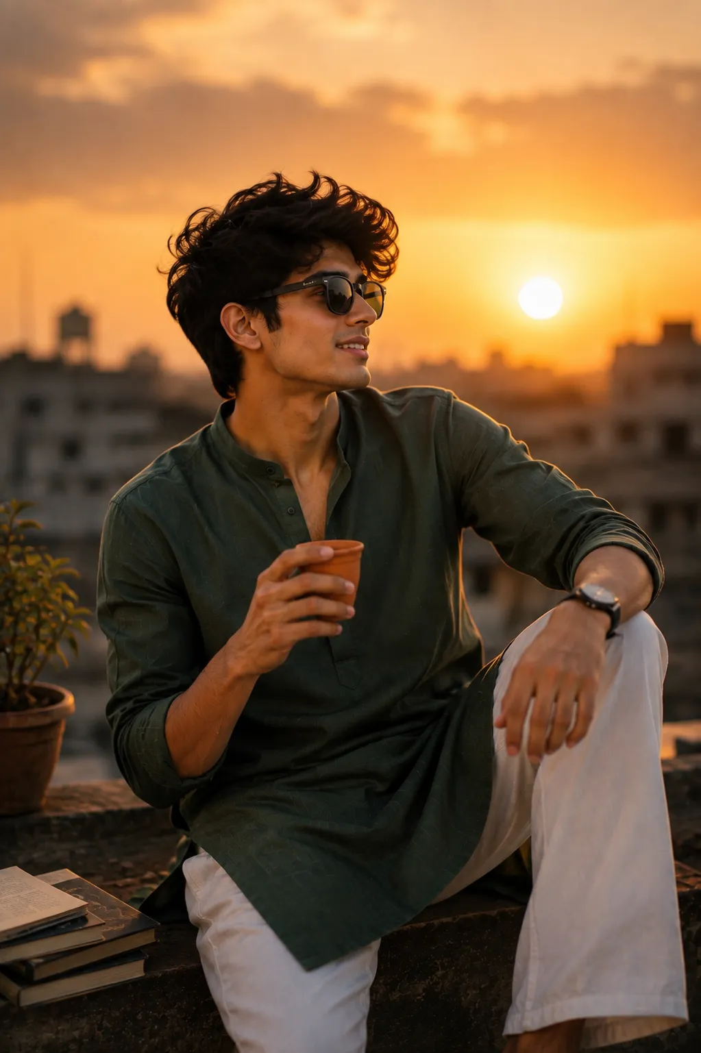Rooftop Sunset Chai AI Photo Prompt