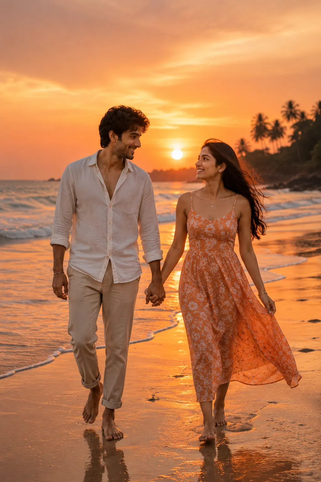 Beach Sunset Couple AI Photo Prompt example