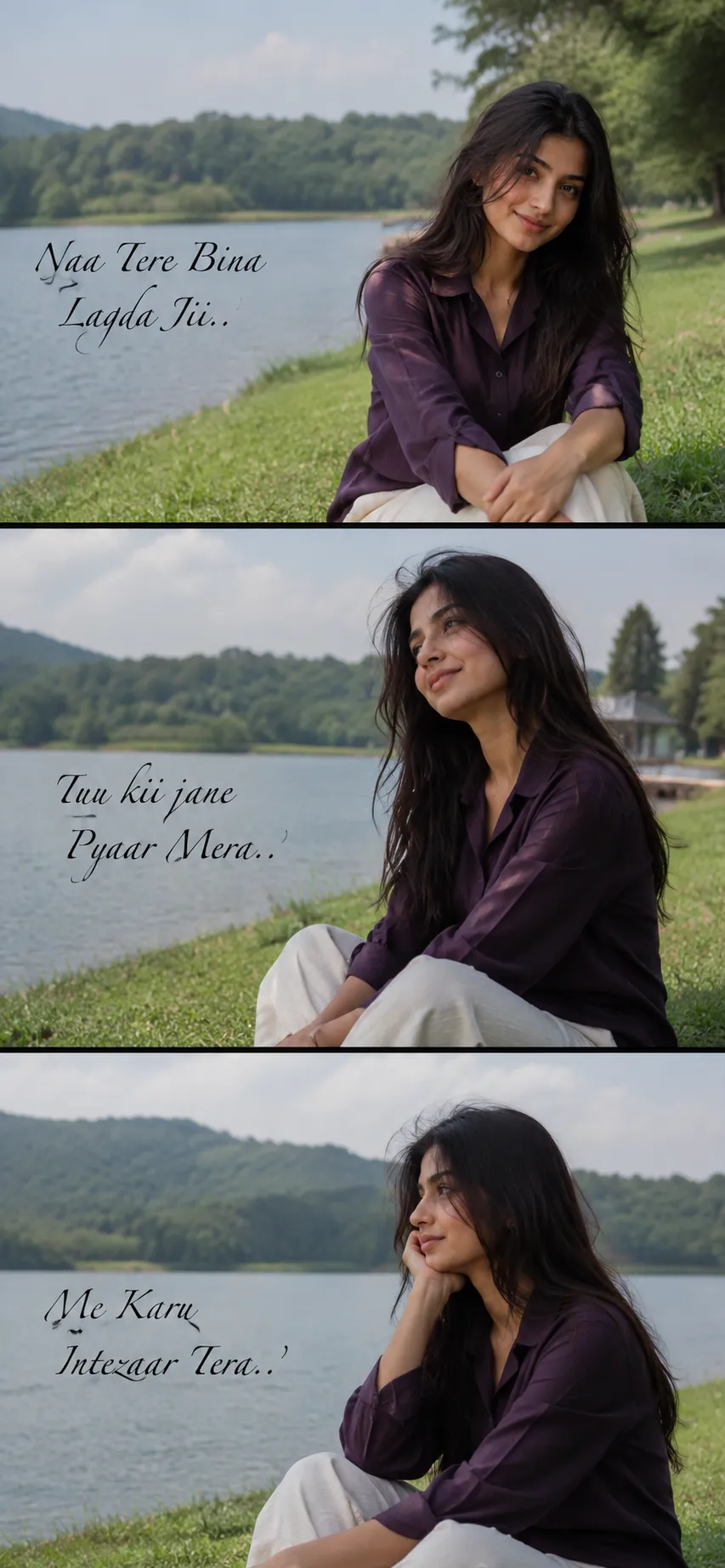 Lakeside 3-Frame Romantic Collage AI Photo Prompt example