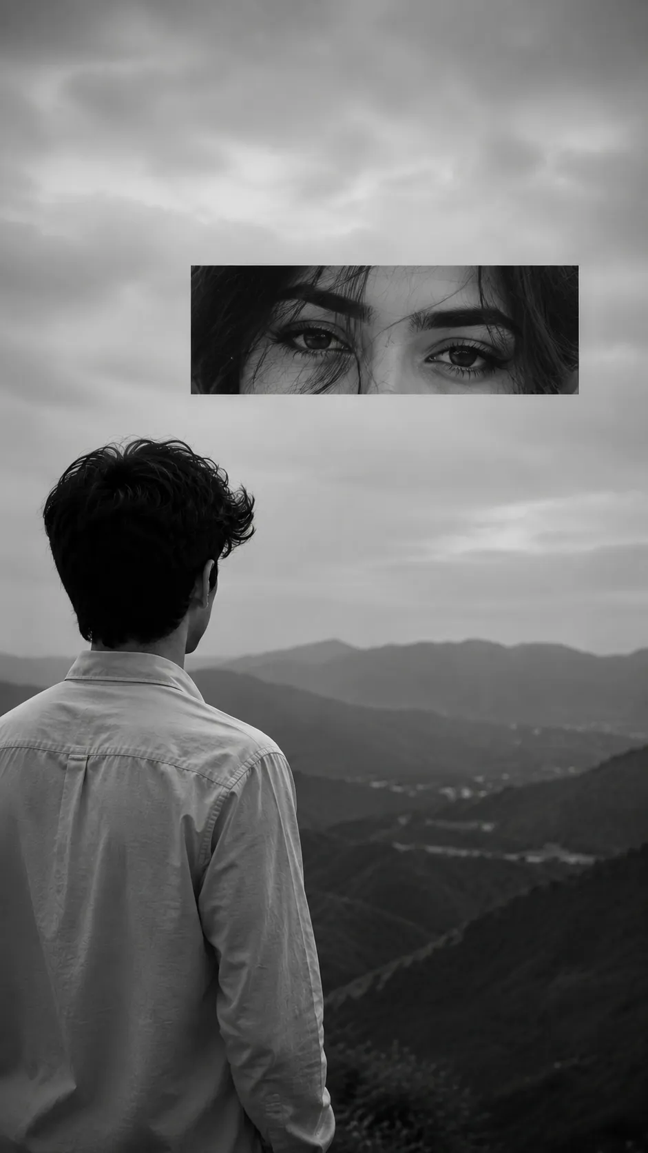 Monochrome Portrait with Eyes Inset AI Photo Prompt example