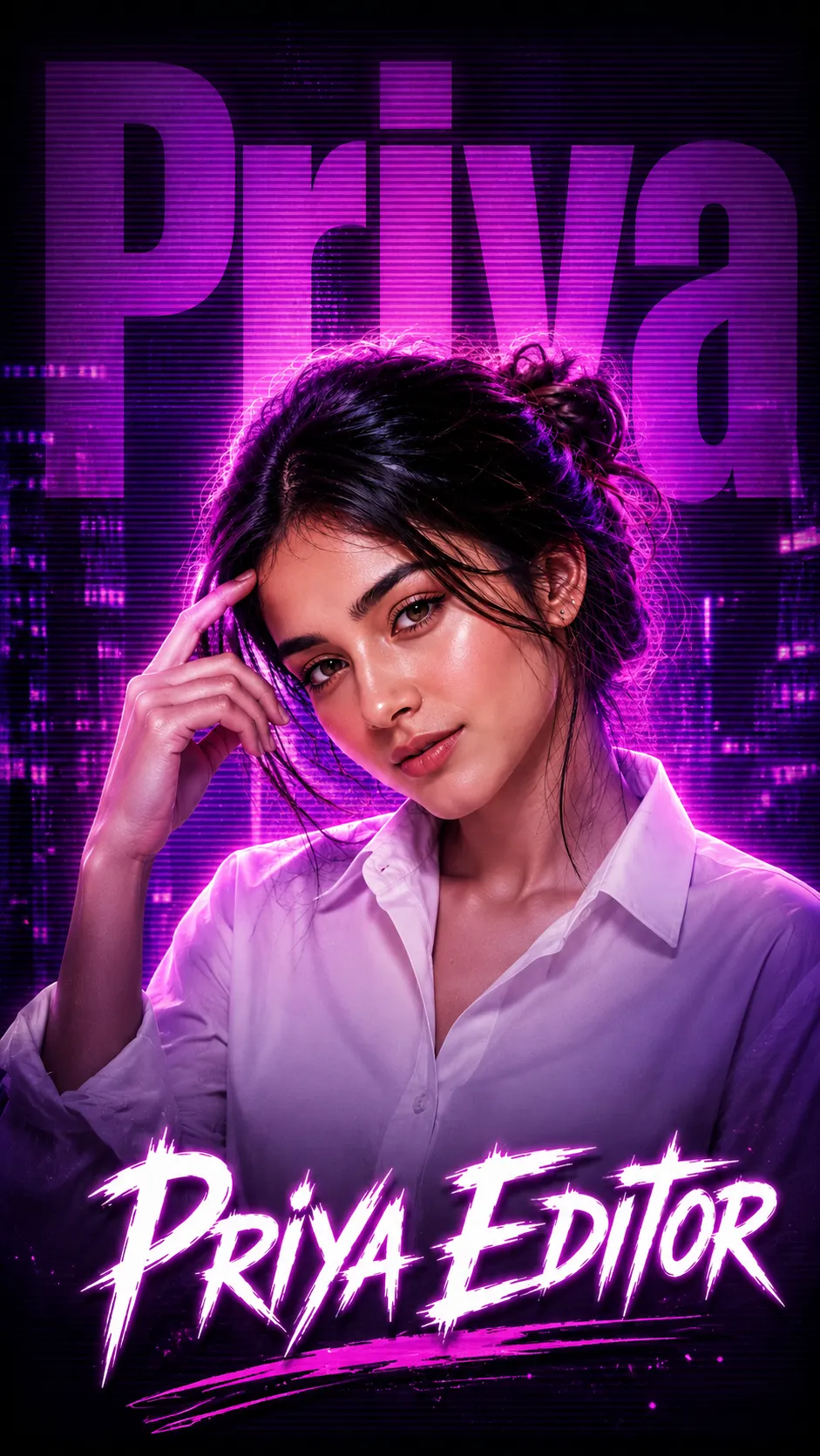 Aesthetic Instagram DP photo editing prompt neon purple for girls example