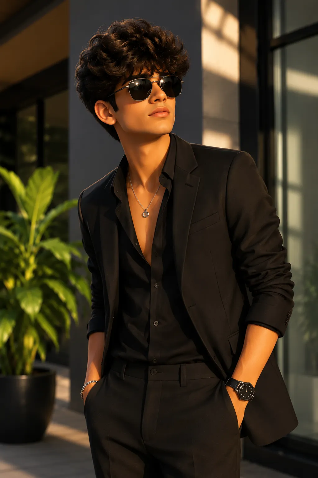 3D animated boy black outfit AI photo prompt example