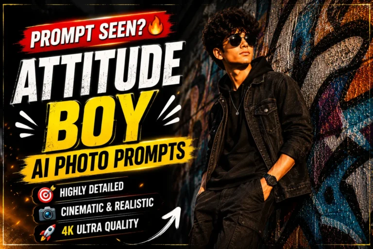 Prompt Seen Attitude Boy AI photo prompts thumbnail featuring a stylish boy in sunglasses, black streetwear, and a graffiti wall background