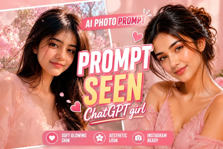 Prompt Seen ChatGPT girl AI photo prompt thumbnail with aesthetic pink portrait and dreamy beauty style