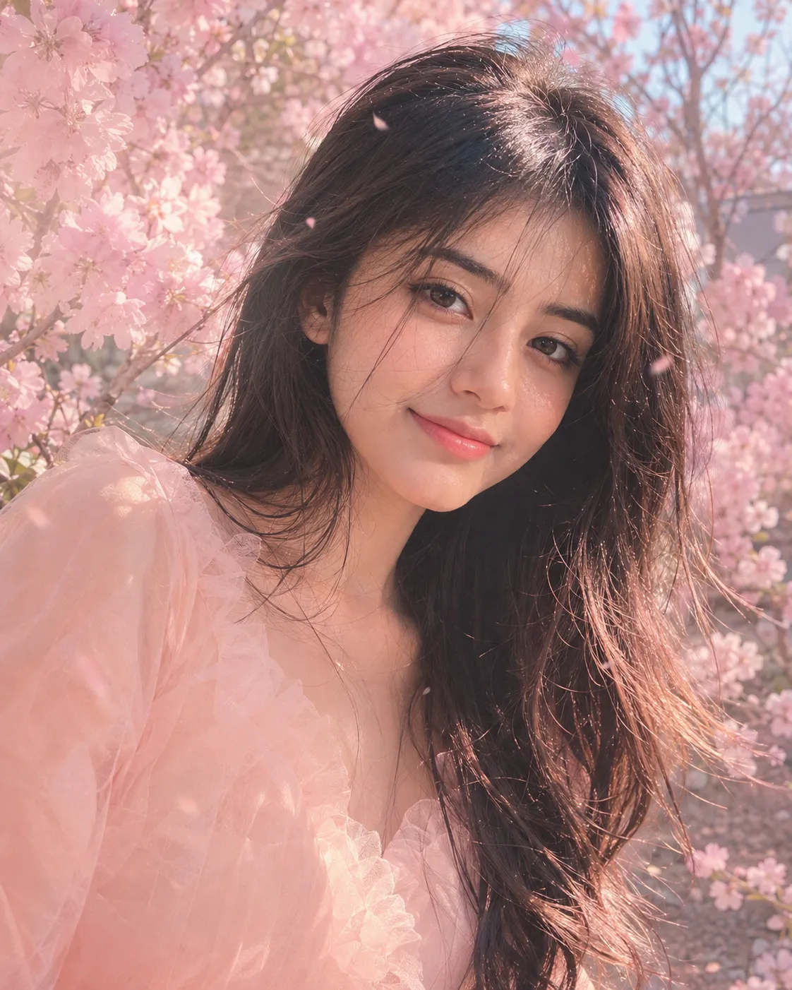 Prompt Seen ChatGPT Girl Korean ulzzang pink flower AI photo prompt example