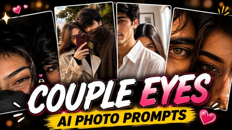 Prompt Seen Couple Eyes AI Photo Prompts thumbnail featuring romantic couple selfies, close-up eyes, and realistic AI photo styles