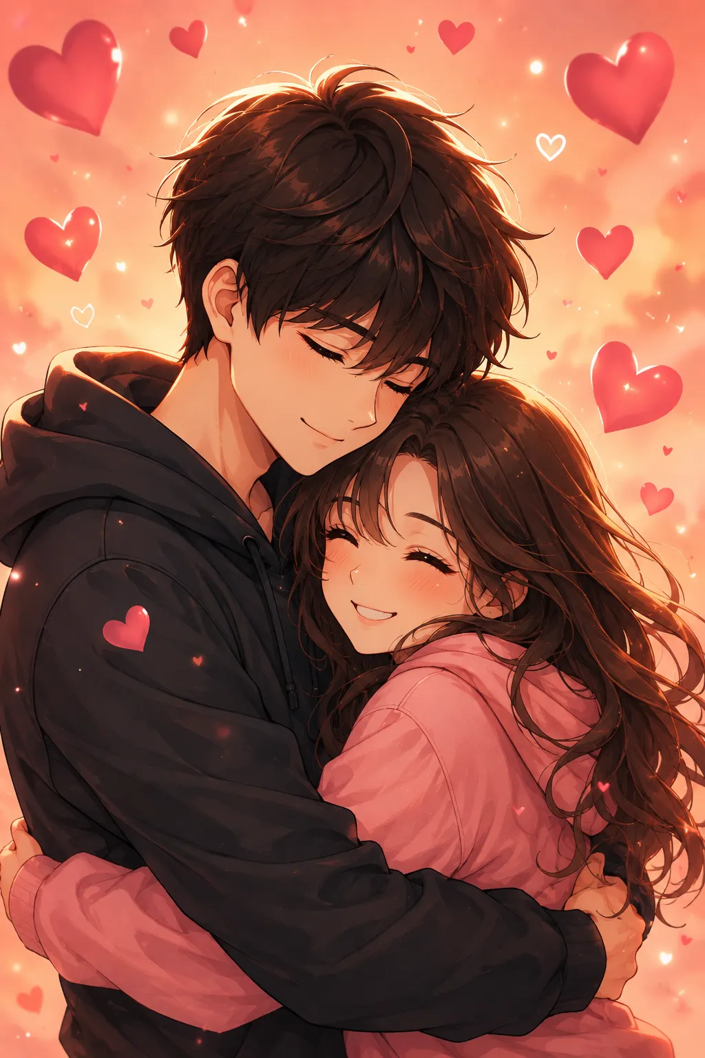 Prompt Seen Love cute anime couple hug AI photo prompt example