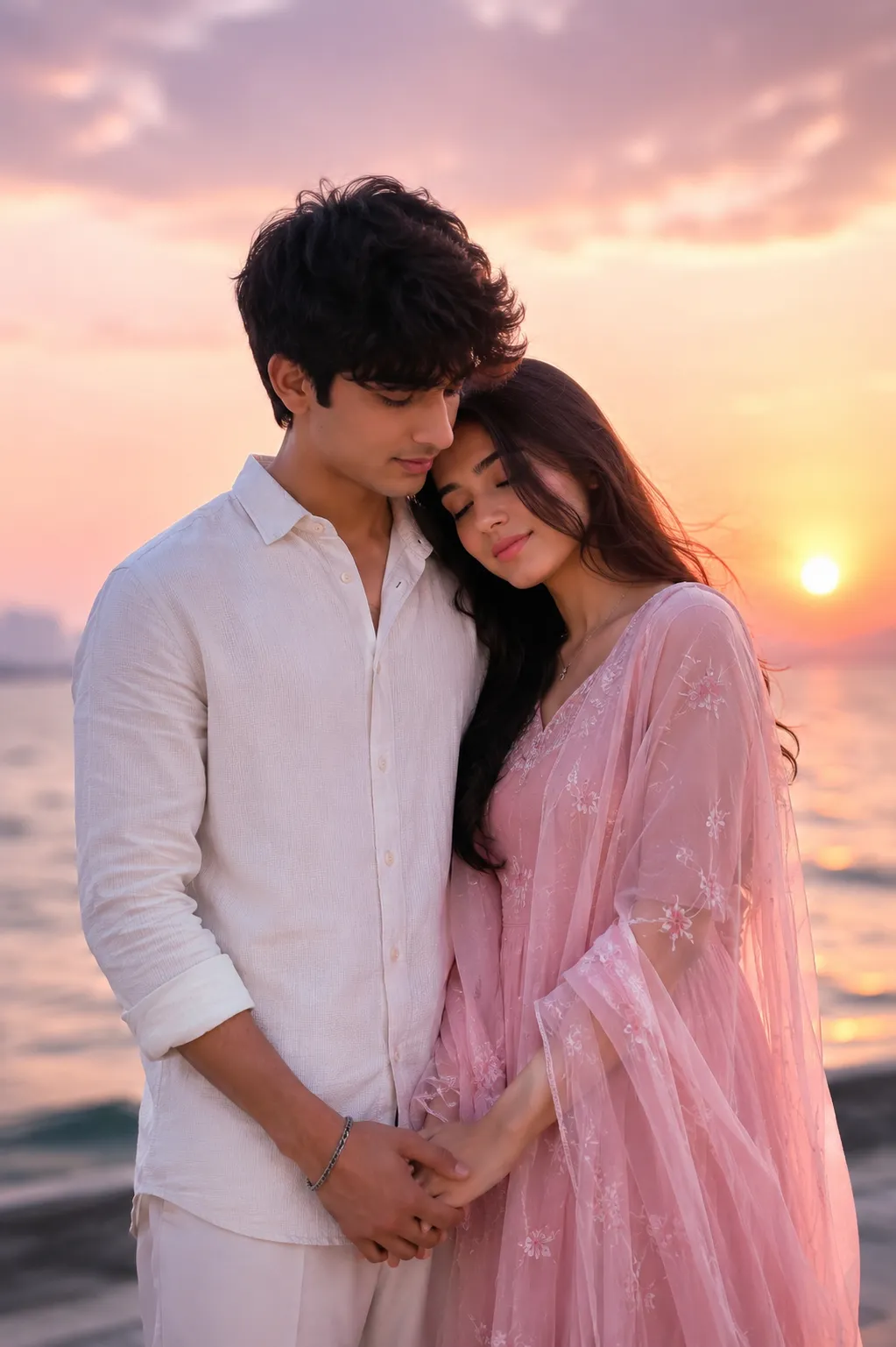 Prompt Seen Love couple sunset AI photo prompt second example