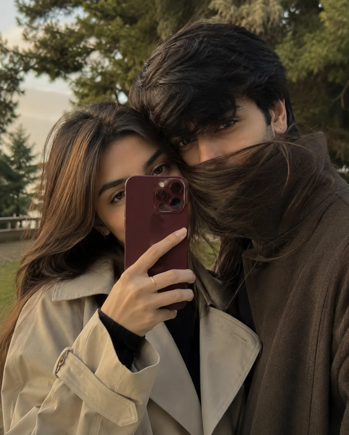 Outdoor Couple Selfie with iPhone AI Prompt example