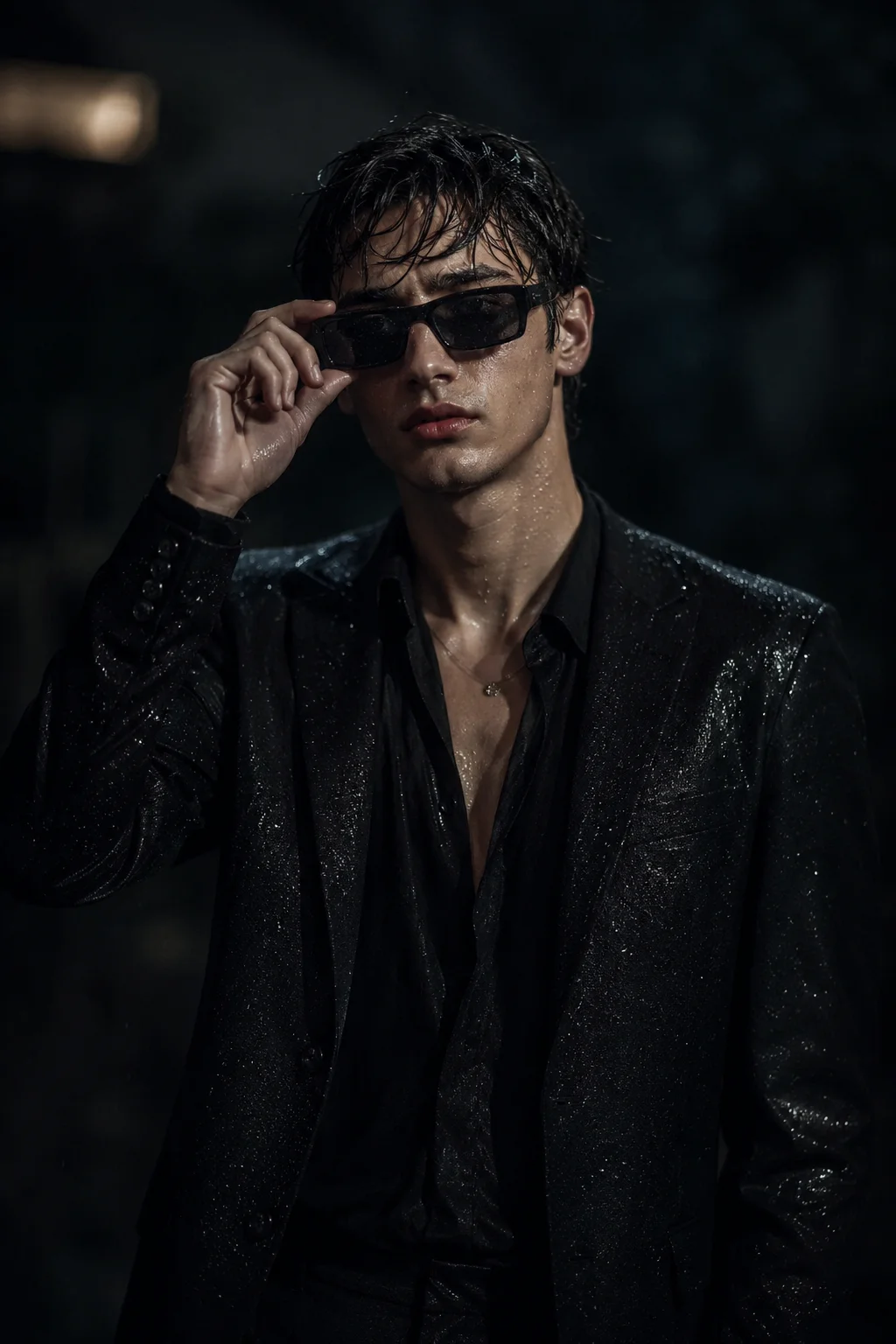 Prompt Seen Attitude Boy Rain-Soaked Cinematic Portrait AI Prompt example