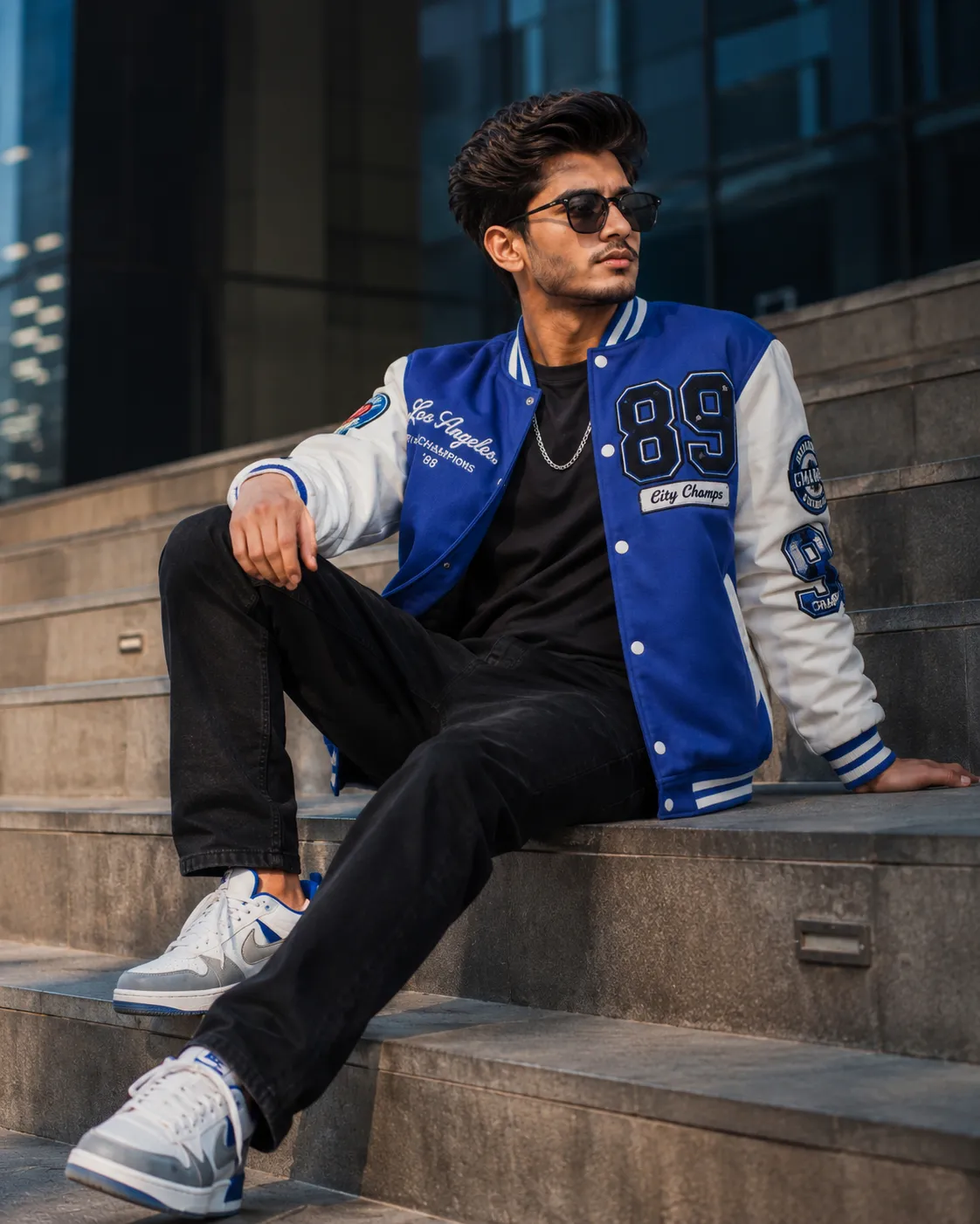 Stylish Indian Boy Sitting on Stairs AI Prompt example