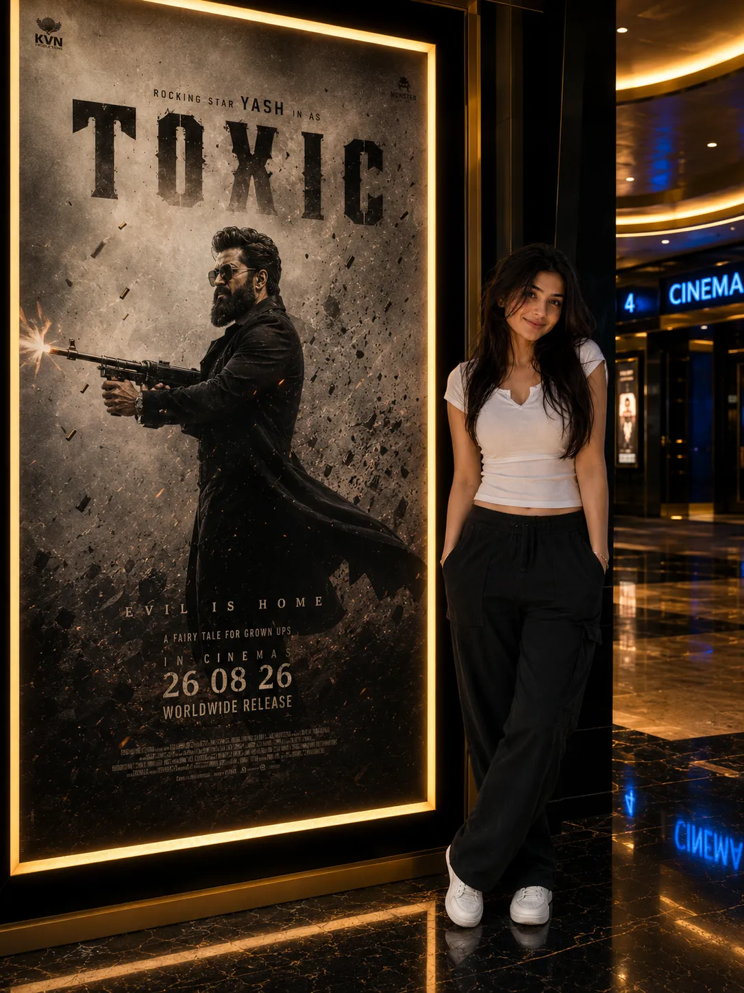 Cinematic movie poster editing prompt for girls example