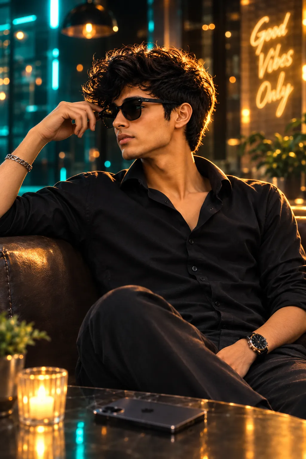 Neon Lounge AI Photo Prompt