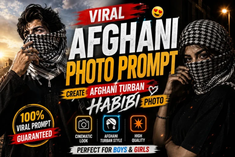 iral Afghani Turban Prompt seen featuring a young man adjusting a black-and-white traditional turban in a dark cinematic night setting