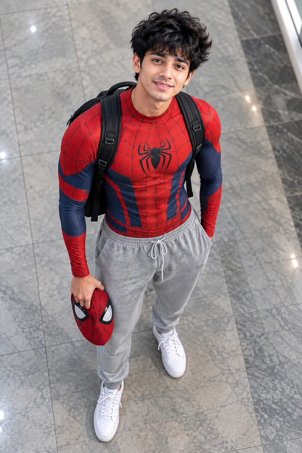Spider-Man solo overhead AI photo prompt example