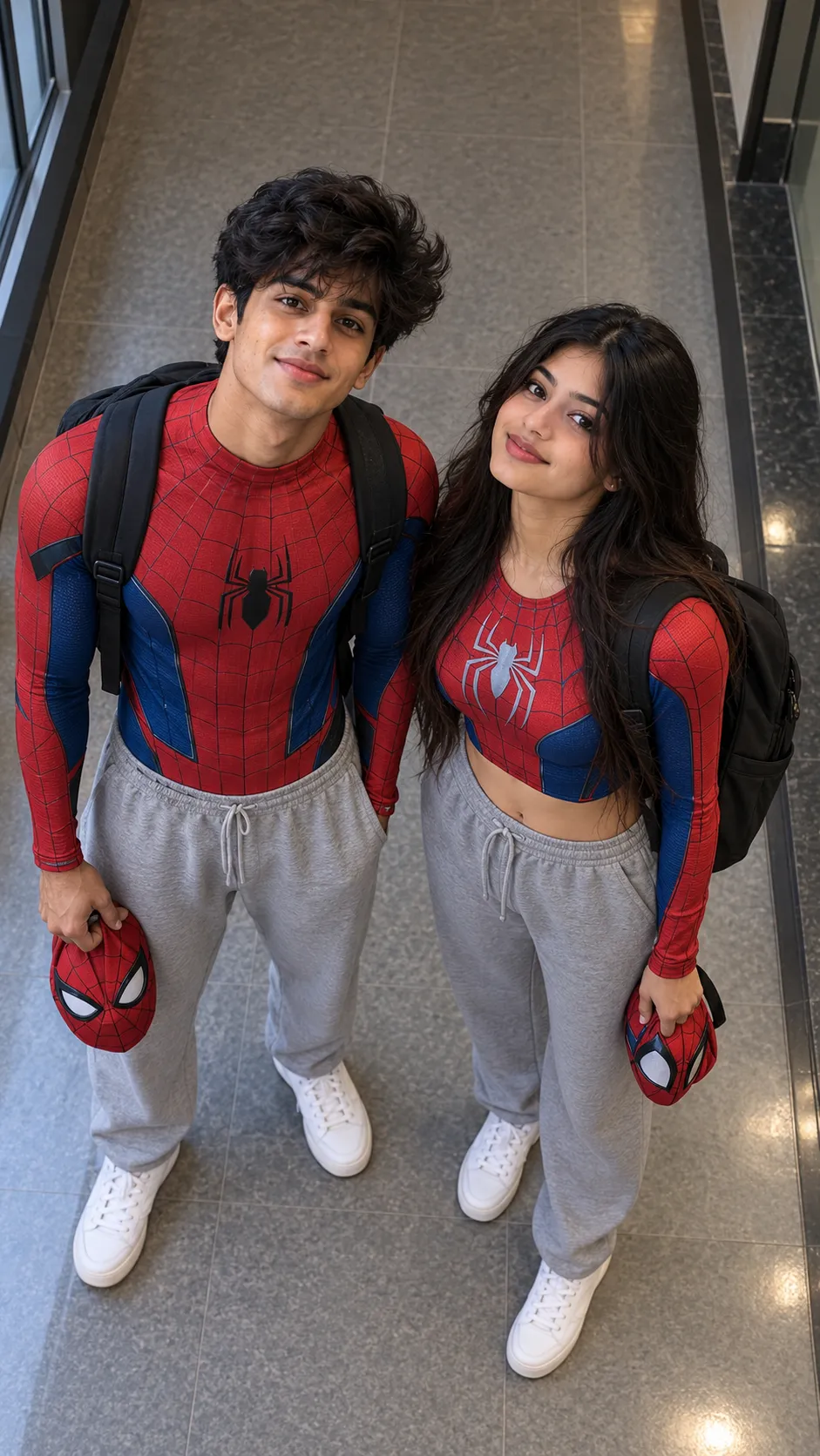 Spider-Man and Spider-Woman couple AI photo prompt example