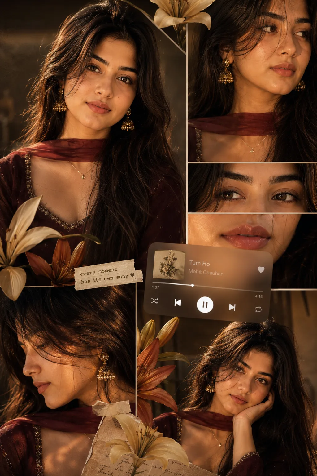 Warm Cinematic Portrait Collage AI Prompt example