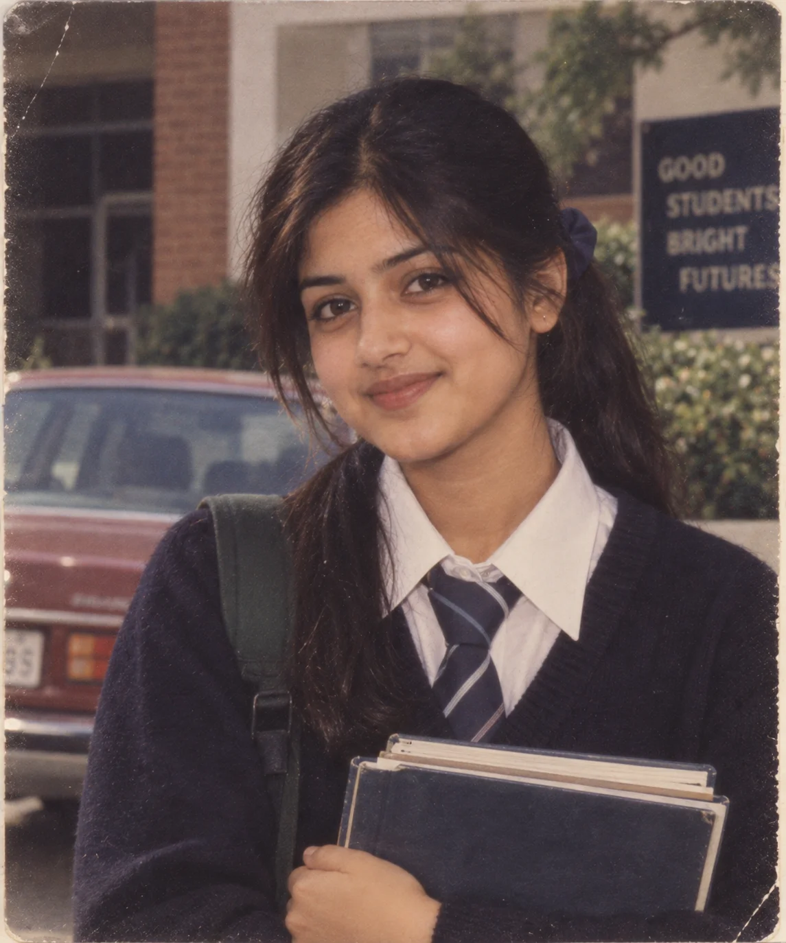 1990s South Asian school portrait AI photo editing prompt example